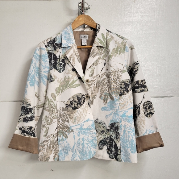 Beatiful Spring Jacket Womens 1  White Blazer Long  Tress Leaves Cotton/ Silk - Picture 9 of 9